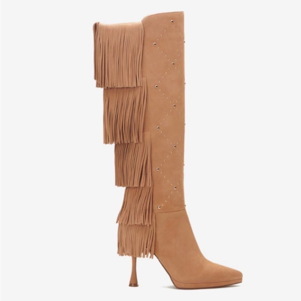 Vince Camuto Panaryaz knee high Suede heeled tassel Boots size 8